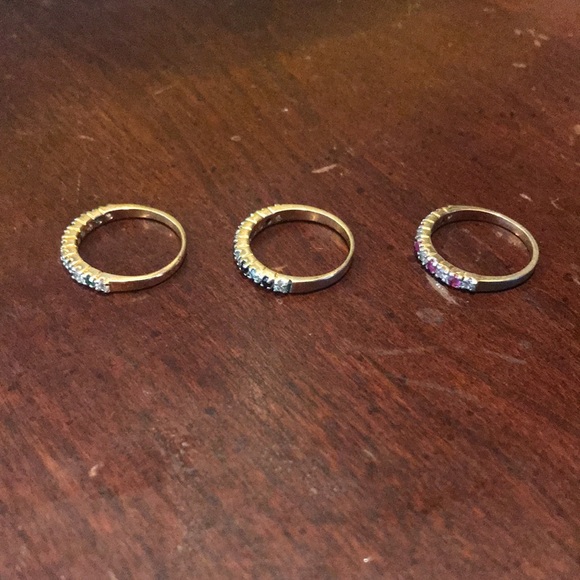Goldtone Emerald Ruby Sapphire CZ Band Rings Set of 3 - Picture 6 of 12